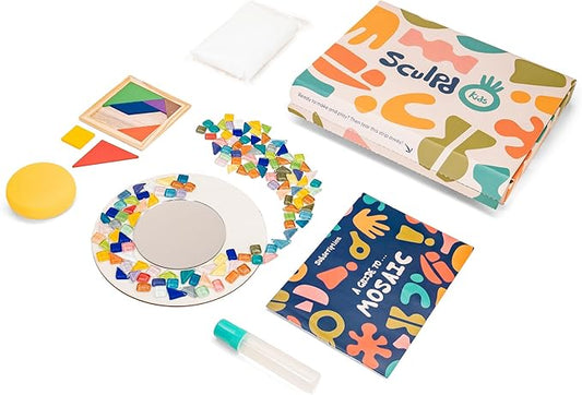 Sculpd Kids Mosaic Kit, Painting Craft Set for Kids Age 7+, Pottery, Includes Mosaic Tiles, 1 Tangram Tile Game, 2 Bags of Plaster, Additional Crafting Supplies & 1 Mirror, Montessori Education