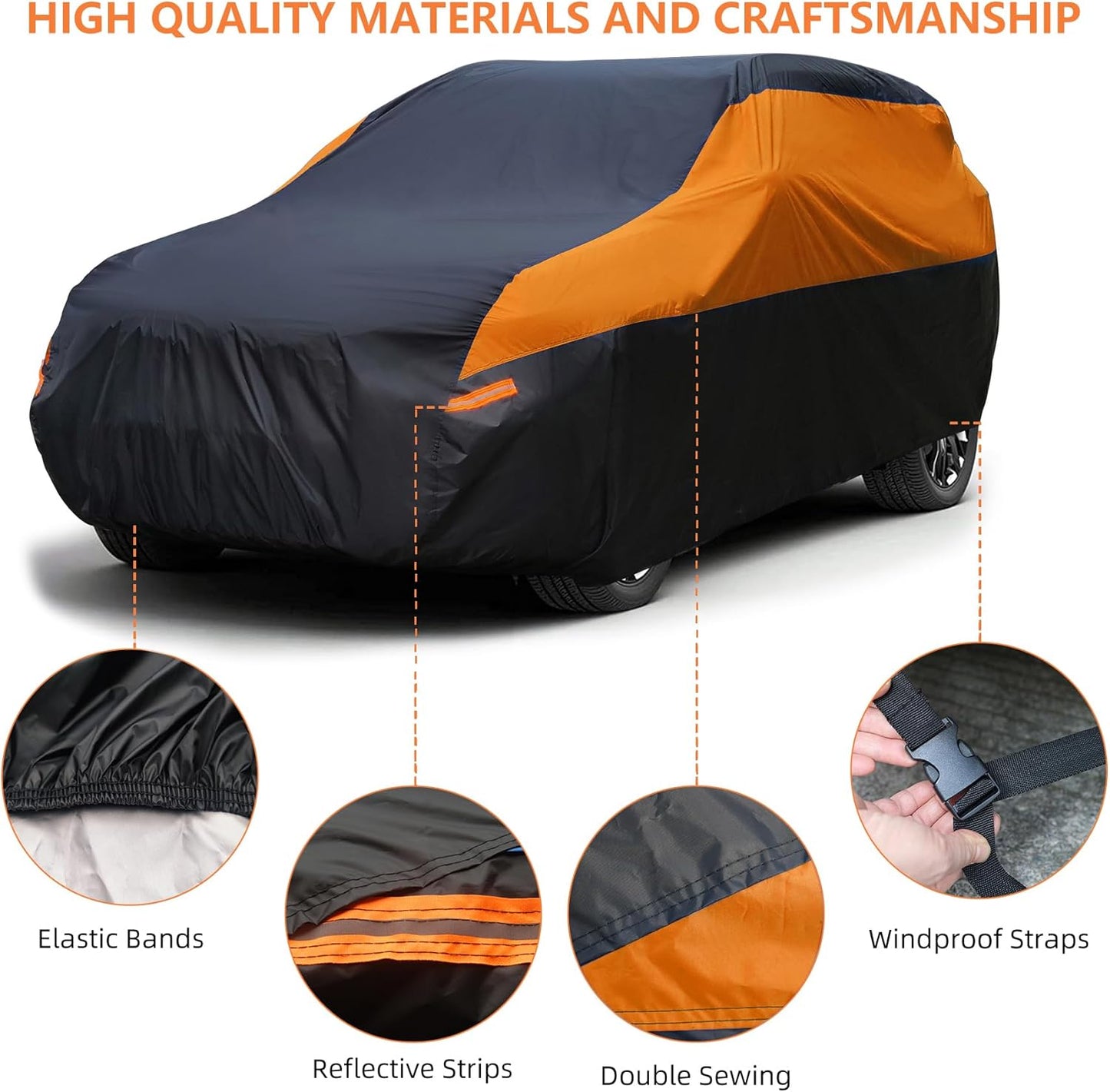 SUV Car Cover Waterproof All Weather,Cover Full Exterior Cover Windproof Outdoor Full Car Cover UV/Snow/Hail/Dust Protection Fit SUV Jeep-Length 190" to 200"