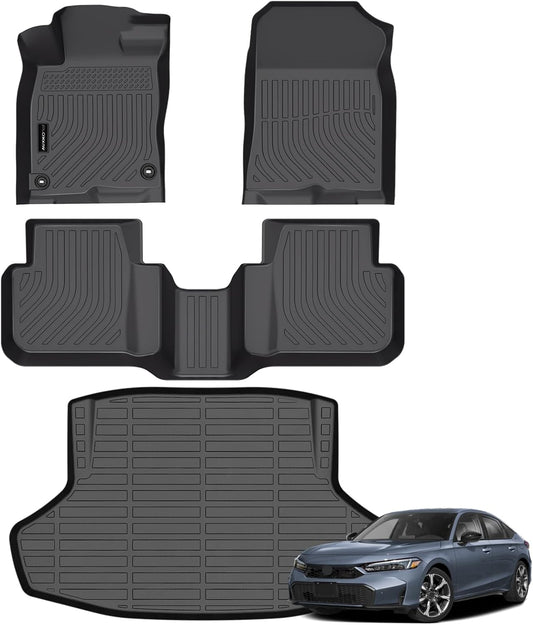 Auxko All Weather Floor Mats Cargo Mat Fit for 2025 2026 Honda Civic Hybrid Sedan TPE Liners Accessories All Season Guard Odorless Anti-Slip Floor Mats Trunk Mat for Honda Civic Hybrid Sedan Black