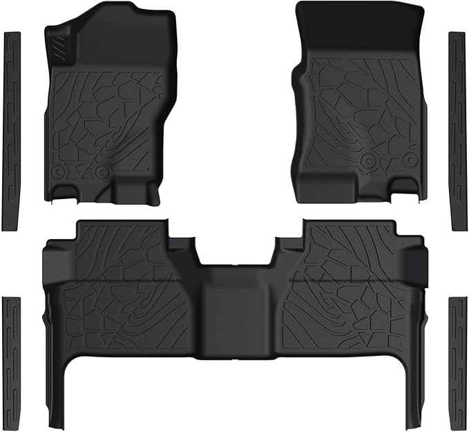 Floor Mats Fit for Nissan Frontier 2022-2025 2026 Crew Cab with 2nd Row Under-Seat Storage(Not for 2nd with Under Seat Speaker), TPE All Weather Protection Car Liners & 4 Door Sill Guards Accessories