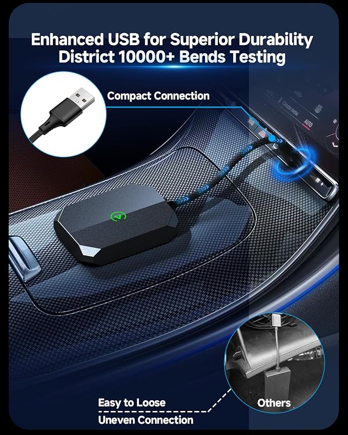 2 in 1 Wireless Carplay Adapter for iPhone Apple & Android Auto Wireless Adapter, [0 Delay & Stable Transmission] 5.8GHz Dual-Core Smart Chip Plug & Play Phone for iOS 10+/Android 11+ 2025 Black