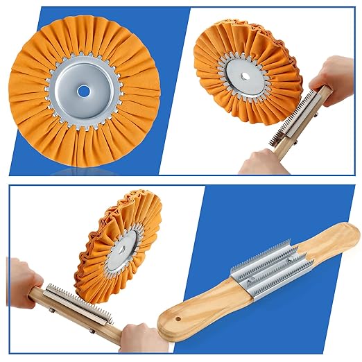Liliful 14 Pcs 8" Airway Polishing Wheel Kit in Diameter 5/8", Metal Aluminum Buffing Wheel and Polishing Compound and Buffing Drill and Rake Pad for Angle Grinder Mirror Metal Finish(Bright Color)