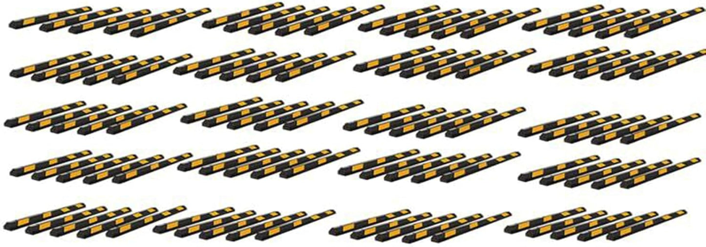 ZONETECH Large Heavy Duty Rubber Parking Curb – 72” Premium Quality Auto Garage Wheel Stopper Professional Grade w/Yellow Reflective Tape for Car, Truck, Trailer and RV (100-Pack)