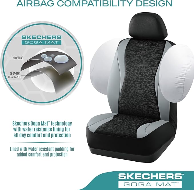 Skechers Car Seat Covers,Leather Seat Covers with GOGA Mat Technology,Waterproof Car Seat Covers Front Seats,Airbag Compatible,Comfort Universal Fit for Most Cars,Vans,Trucks,SUVs,Grey