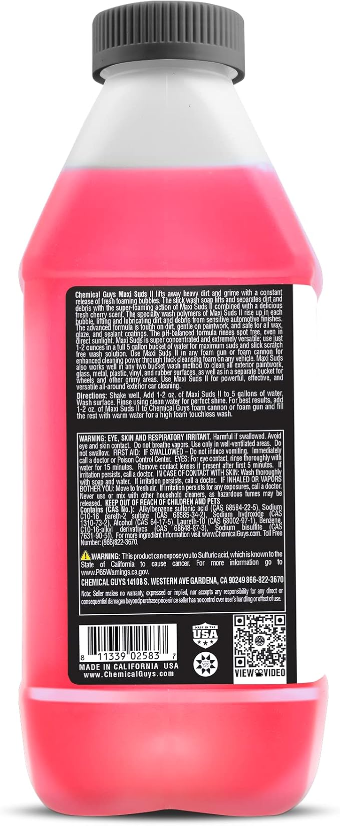 Chemical Guys Maxi Suds II Foaming Car Wash Soap – High Foaming Cherry Scent Shampoo for Foam Cannons, Guns or Buckets – Gentle Wash Safe for Cars, Trucks, Motorcycles and RVs, 64 oz