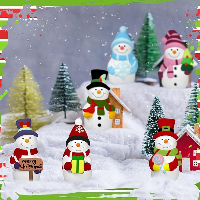 Eersida 6 Sets Winter Christmas Ceramics to Paint Ready to Your Own Ceramic Snowman Statues DIY Unpainted Paintable Winter Figurines Kit Crafts with Brush Palette for Christmas DIY