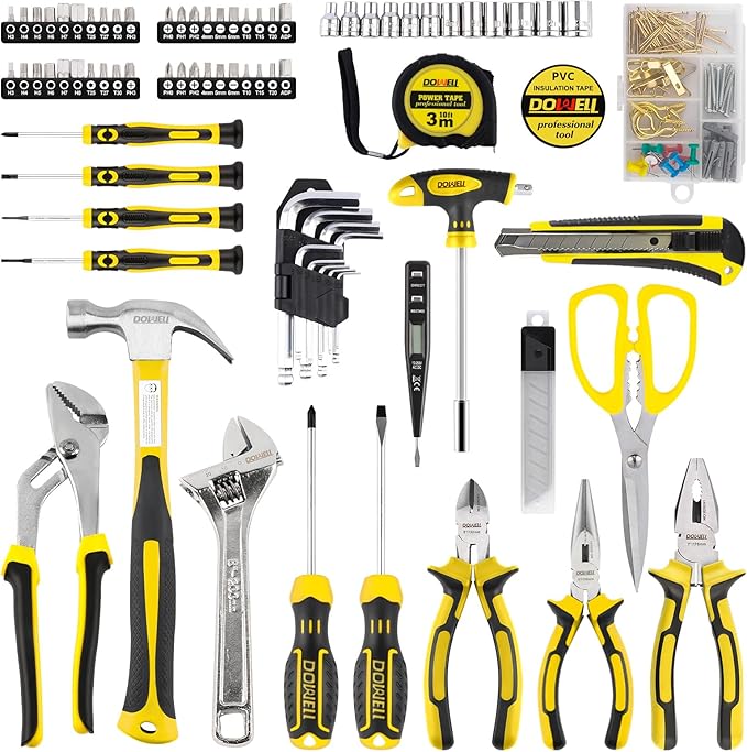 DOWELL Tool Set 185 Piece, General Household Tool Kit, Hand Tool Kit with Toolbox Storage Case for Home Repair