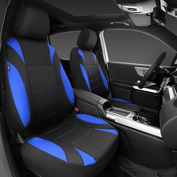 CAR PASS Neoprene Wetsuit Seat Covers, Waterproof Car Seat Covers Full Sets with 5mm Composite EVA, Universal Fit for Car Sedan, SUV Trucks Anti Slip with Airbag Compatible(Black Blue