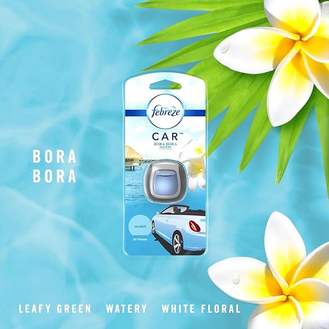 Febreze Car Odor Eliminating Freshener Vent Clip, Bora Bora Waters, 2 count (Pack of 2), White