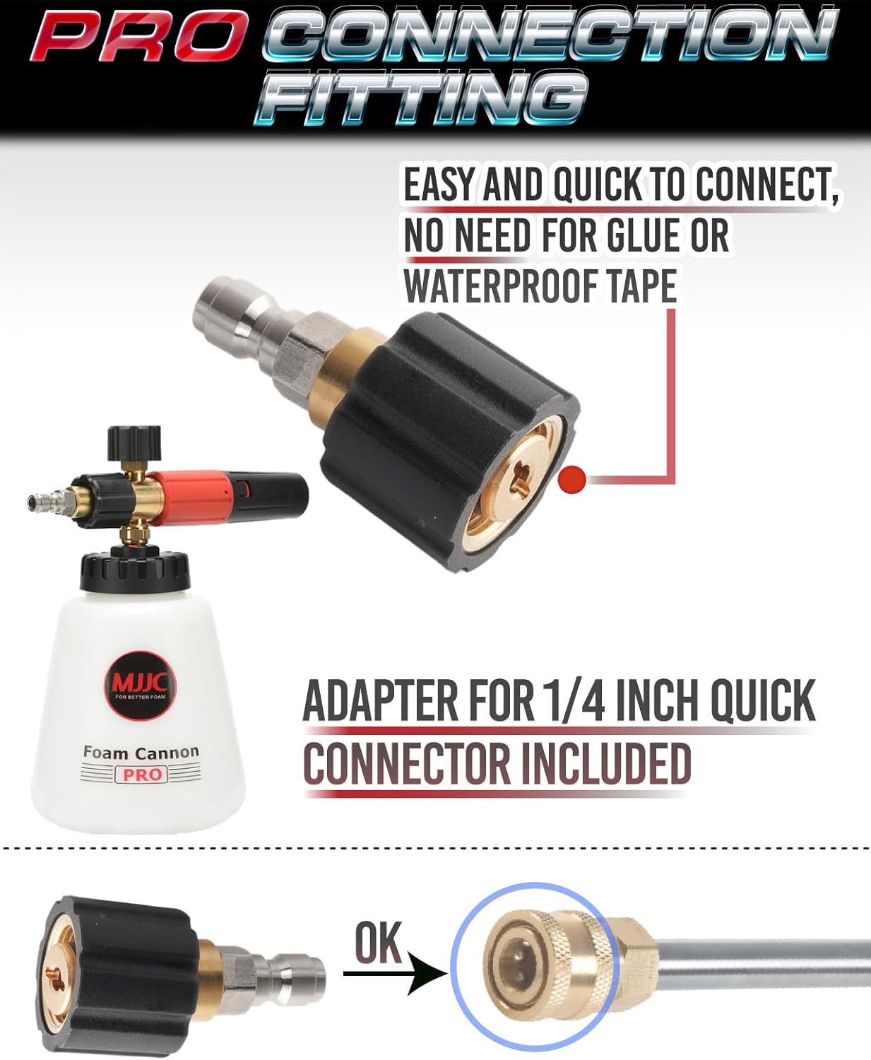 MJJC Foam Cannon Pro V2.0 (Thicker Snow Foam Technology) with 1/4 Inch Quick Connector for Pressure Washer, 40 oz Bottle (Pro V2.0 (1/4" Quick Connector) + SOAP Sample)