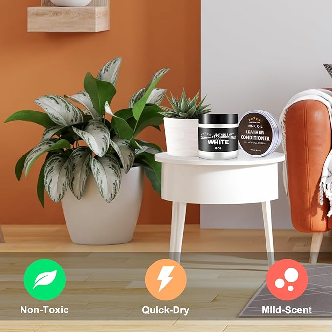 STARTSO WORLD Mink Oil Leather Recoloring Balm & Conditioner Kit - Repairs & Dyes White Leather for Couches, Sofas, Shoes & Vinyl