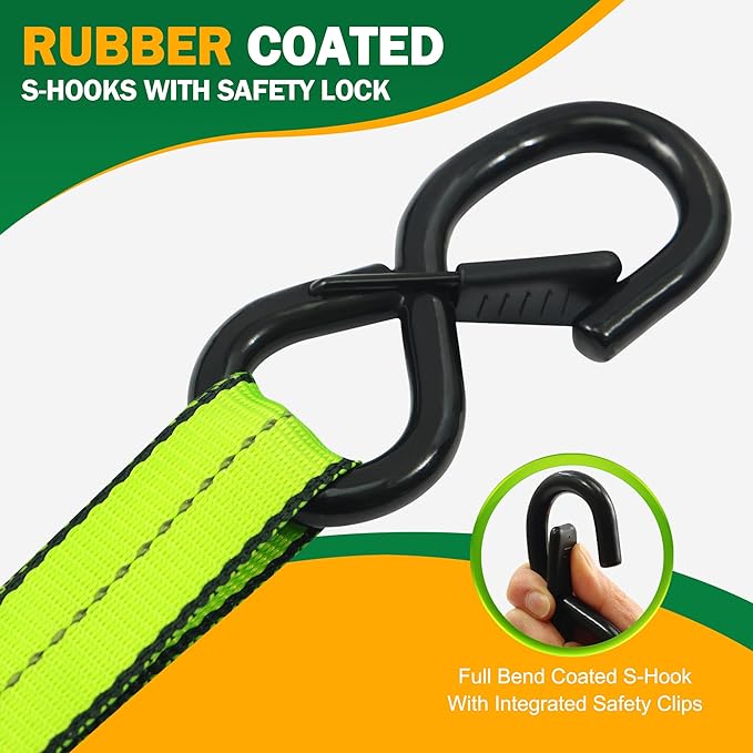 Motorcycle Tie Down Strap (4PK) - 2,100lb Break Strength Premium 15ft Ratchet Tie Down Straps Set, Soft Loop Ratchet Straps for Moving Appliances, Lawn Equipment, Cargo Straps for Trucks