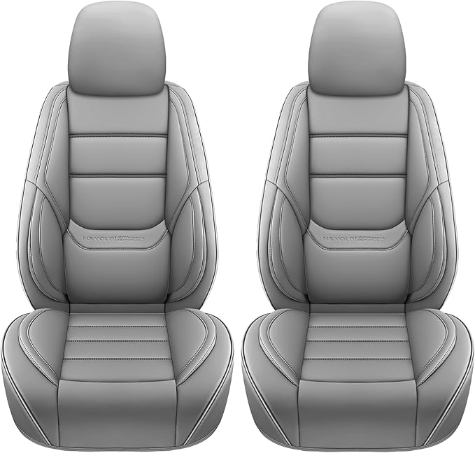NS YOLO Leather Car Seat Covers Front Pair,Universal Fit for Most Cars,SUVs and Sedans,Waterproof Luxury Leatherette Cushions, 2 Car Seat Protectors (Grey, Front Pair-2 Seats(Driver and Passenger))