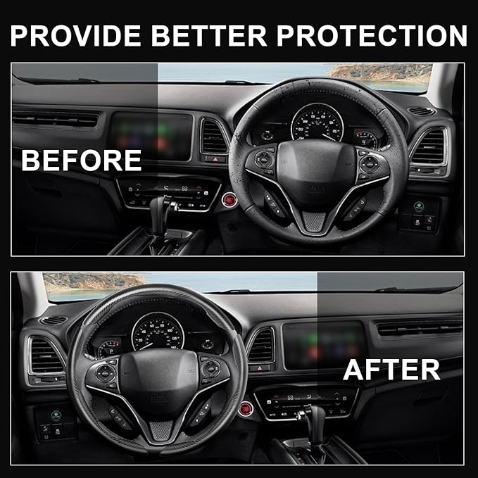 Carbon Fiber Steering Wheel Cover, Universal Fit for 14-16 Inch Wheel, Non-Slip Leather Wrap with Easy Snap-On Installation, Sweatproof & Heat-Resistant for Car Truck SUV, Black