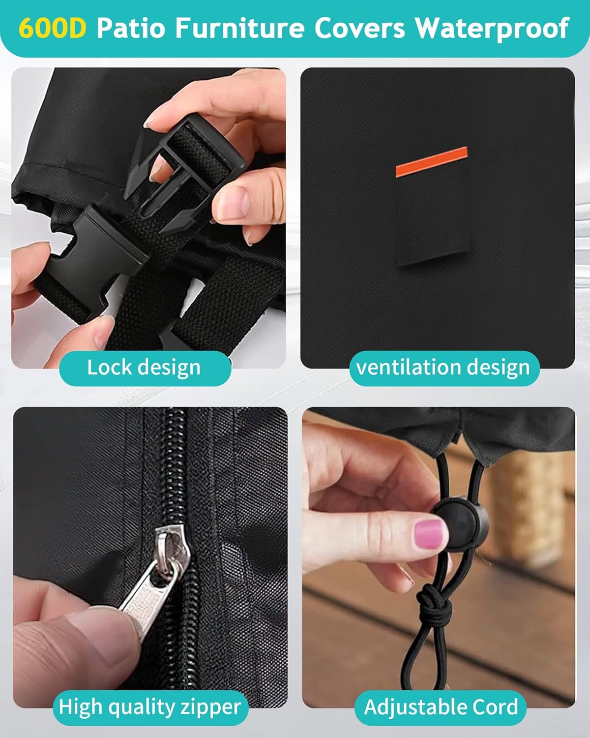 Outdoor Sofa Cover, Waterproof Patio Furniture Cover 80W x 42D x 33H inches Heavy Duty 600D Oxford Fabric Black