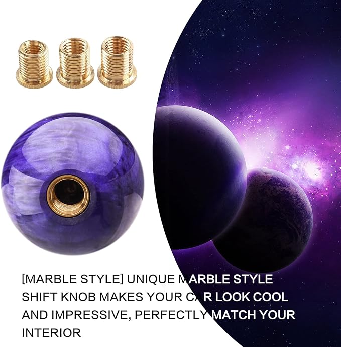 Round Ball Shift Knob Universal Marble Style Gear Shift Knob 5 6 Speed for Manual Automatic Vehicles with Adapters (Purple)