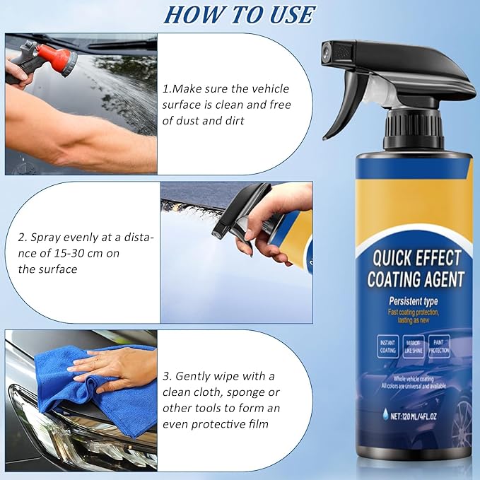 Car Quick Effect Coating Agent Spray, Car Scratch Wax Coating Spray, Suitable for All Cars (2PCS)