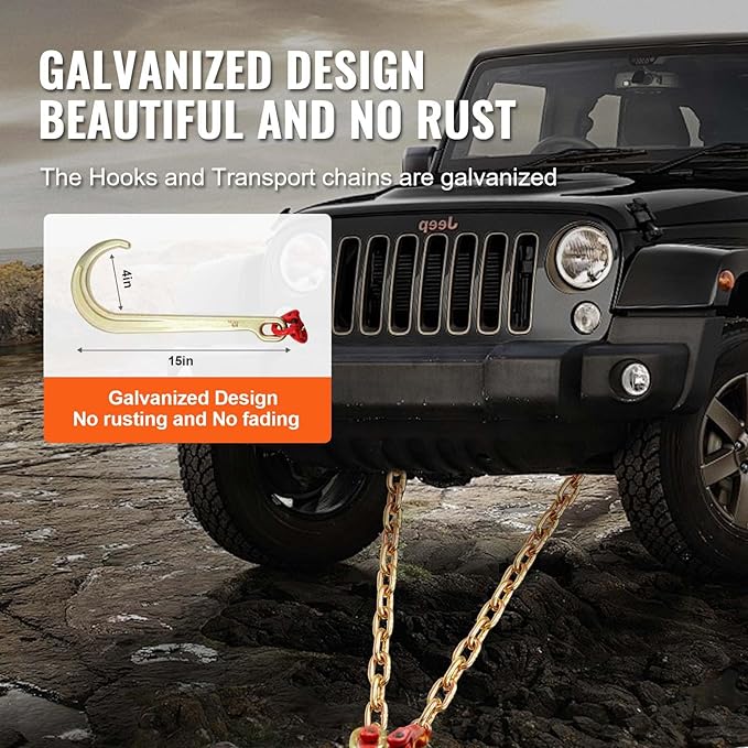 VEVOR G80 V Bridle Chain, 3/8" x 2' Towing Chain Bridle with 15" J Hooks, T Hooks & Grab Hooks, Heavy Duty Transport Tow Chain Bridle with 7800 lbs Safe Working Load for Flatbed Truck Wrecker Recovery