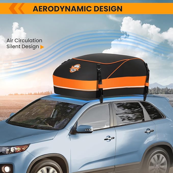 Sailnovo Rooftop Cargo Carrier, 15 Cubic Waterproof Soft-Shell Car Roof Cargo Carrier for Top of Vehicle with/Without Roof Rack, Car Top Carrier with Anti-Slip Mat, Safety Hooks & Storage Bag