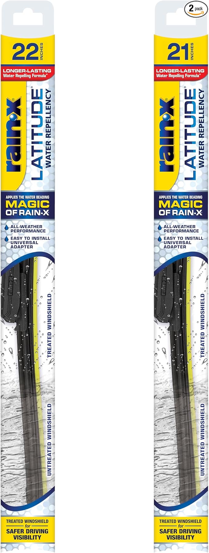 Rain-X 810236 Latitude 2-In-1 Water Repellent Wiper Blades, 22" and 21" Windshield Wipers (Pack Of 2), Automotive Replacement Windshield Wiper Blades With Patented Rain-X Water Repellency Formula