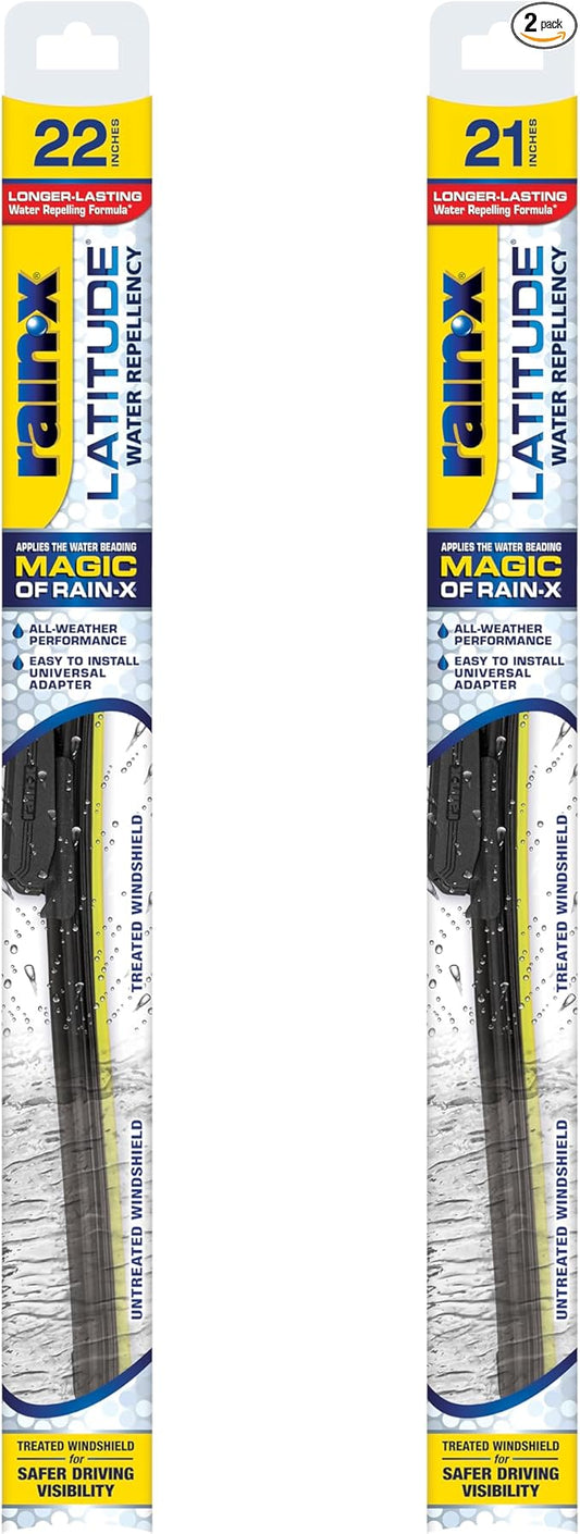 Rain-X 810236 Latitude 2-In-1 Water Repellent Wiper Blades, 22" and 21" Windshield Wipers (Pack Of 2), Automotive Replacement Windshield Wiper Blades With Patented Rain-X Water Repellency Formula