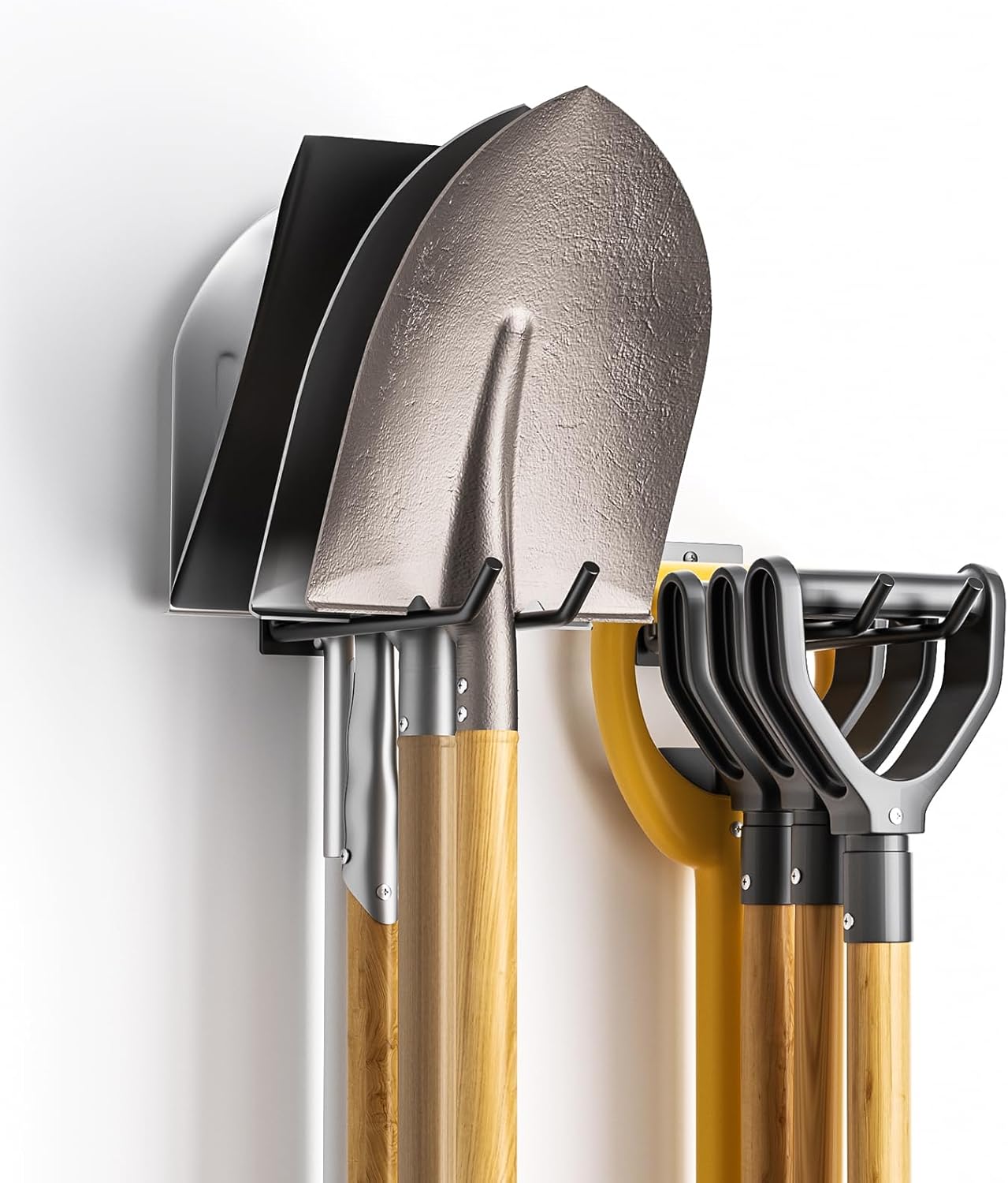 Garden Tool Organizer Rack, Wall Mount Garage Tool Organizer Storage Hook for Yard Shed, Metal Garage Garden Tool Hanger for Lawn Organizer Holds Shovel,Rakes,brooms,Hoses 2 Pack