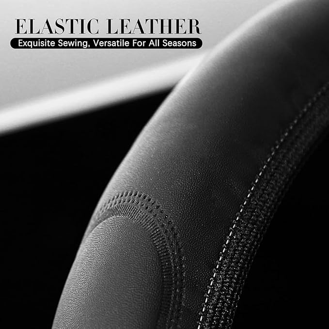 Black car Steering Wheel Cover - Universal Car Accessory for Diverse Cars, Durable Leather Cover with Anti-Slip Lining, for GMC Steering Wheel with a Diameter of 14.5"-15".