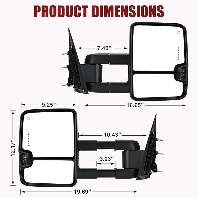 Tow Mirrors Compatible with 2014-2018 Chevy Silverado GMC Sierra, Extended Trailer Towing Side Mirrors with Sequential Switchback Turn Signal, Backup Light, Power Heated Adjustable, Black