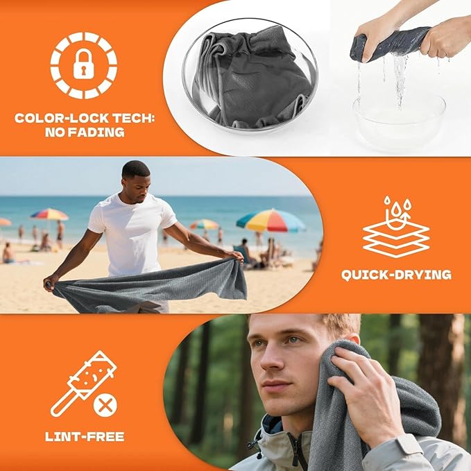 Camping Towels Quick Dry Sweat Towels for Gym, Absorbent Fast Drying Lightweight 27 inch X 55 inch Negative Ions Odorless Gym Towels for Men & Women,Yoga Sports Travel Outdoor (Large Gray)