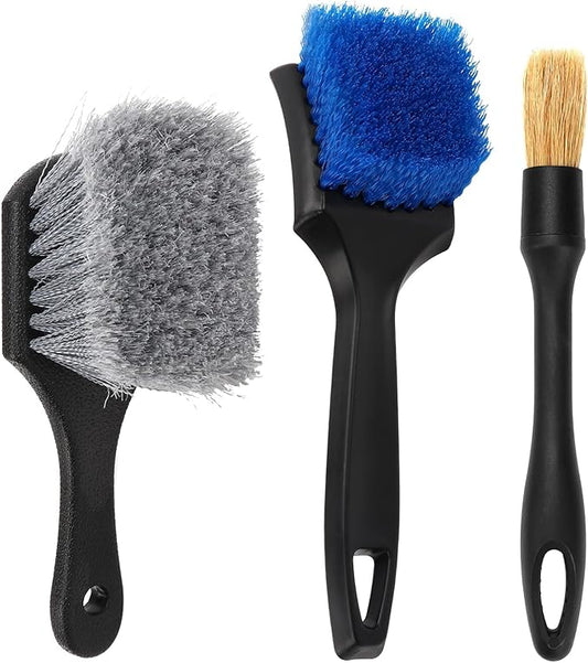 Wheel Rim Tire & Carpet Cleaning Brush Set, Soft & Stiff Bristle Wash Cleaning Supplies Kit for Car All Exterior Surface and Car Interior Cleaning Brush for Car Truck SUV RV Motorcycle (Blue)