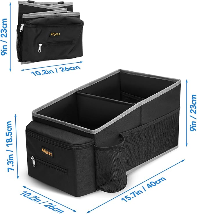 Car Seat Organizer - Backseat Car Organizer with Cup Holders, Car Storage Organization for Front Back Passenger Seat, Road Trip Essentials Kids for Travel Car Accessories, Black