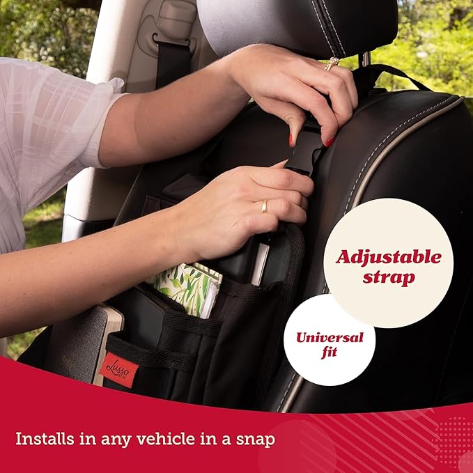 Lusso Gear Car Organizer for Front Seat or Car Seat, Ultra-Durable, One-Size-Fits-All Car Storage Organizers, Keeps Supplies Secure & Upright, Premium Car Seat Organizer for Kids & Adults (Gray)