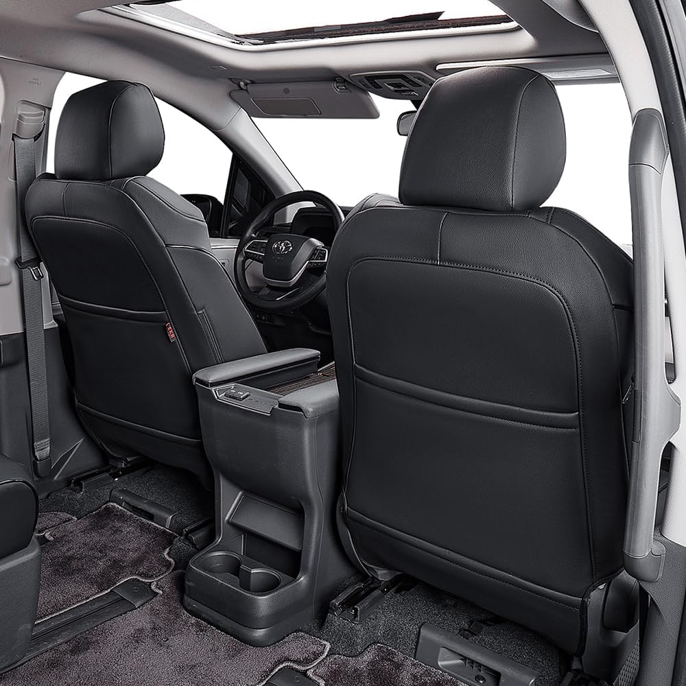 EKR Sienna Seat Covers for 2011-2020 Toyota Sienna XLE,Limited,Limited Premium,7 Seats,2nd Row Captain Seats W/Legrest,Seat Covers for SUV,Automotive Seat Cover Full Set-Three Row,Leather(Black)