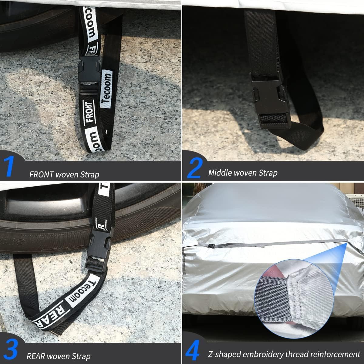 Tecoom Car Cover Waterproof All Weather,Outdoor Full Exterior Covers Without Door Zipper & Mirror Pockets Windproof Sun Uv Rain Hail Protector Car Cover Fit Coupe/Sport Car (173-182 Inches)