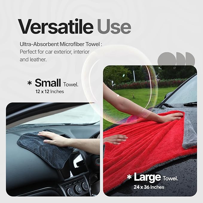 Quick & Effortless XL (36x24) Car Drying Towel with Double Twisted Loop - 1300GSM Super Absorbent Microfiber Towel Perfect for Large Vehicles, The Ultimate One-Pass Shine Zero Streaks, Zero Spots