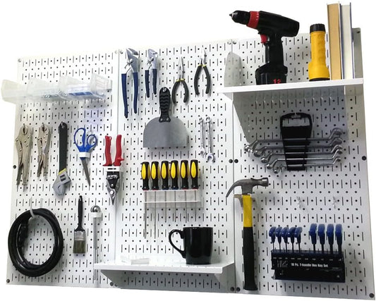 Wall Control Pegboard Organizer 4 ft. Metal Pegboard Standard Tool Storage Kit with White Toolboard and White Accessories