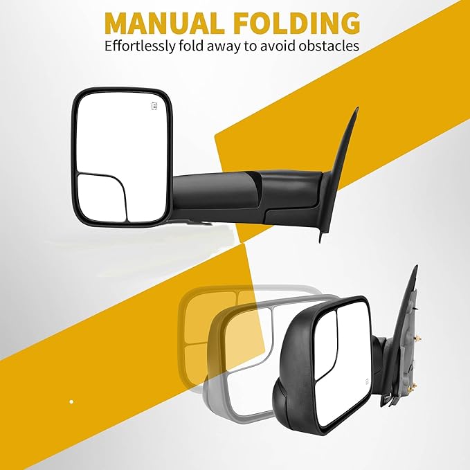 DWVO Side Towing Mirrors Compatible with 2005 2006 2007 2008 2009 2010 2011 2012 2013 2014 2015 Tacoma, Door Mirror with Power Adjustable Heated, Manual Folding Fliping Towing Mirrors