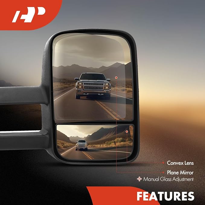 A-Premium Pair (2) Towing Mirrors Compatible with Chevy Silverado, Tahoe, Suburban, Avalanche & GMC Sierra 1500 2500 3500 HD, Yukon XL - 1999-2007 - Non-Heated Manual Glass Adjust Telescoping Folding