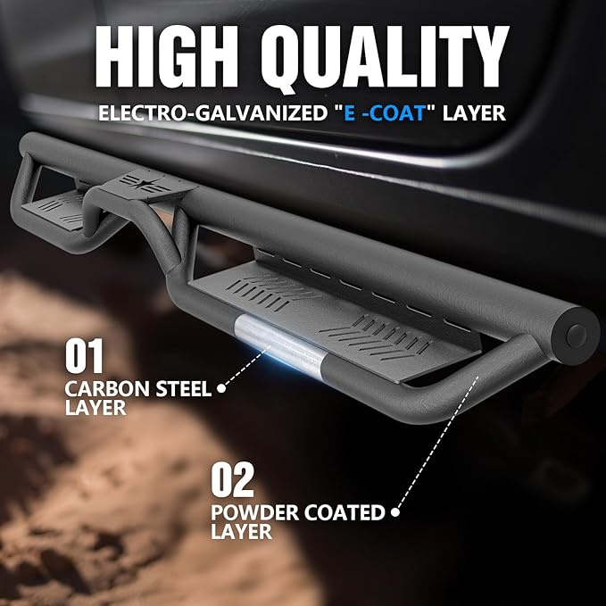 Running Boards Side Steps Compatible with 2021-2026 Ford Bronco 4 Doors (Not for Sport Model), Two Stairs Design Side Steps Heavy-Duty Steel Nerf Bars Bolt-on Step Plates Rock Sliders Rail