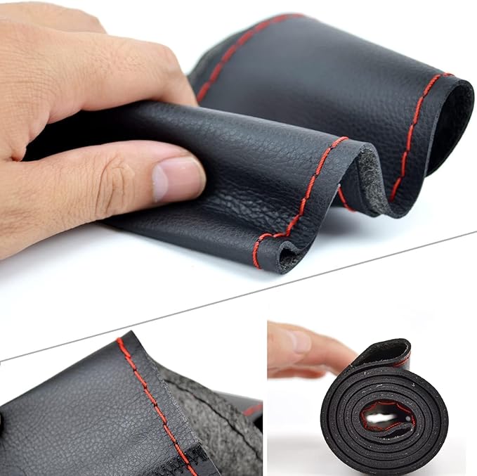 AUTOXBERT 38cm/15 Inch Hand Sewing Steering Wheel Cover Breathable Anti-Slip Leather Steering Wheel Cover for Nissan Qashqai Toyota Camry RAV4 VW Golf