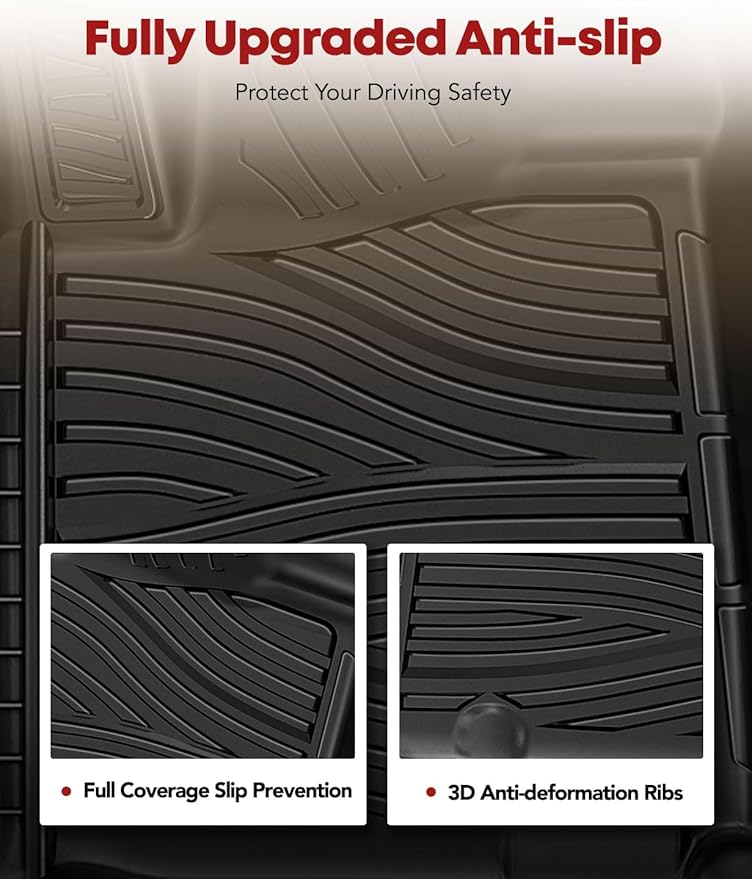 YHTAUTO Floor Mats Fit 2012-2021 Toyota Tundra CrewMax/Double Cab, TPE All Weather Car Mats Waterproof Anti-Slip Odorless Floor Liner, Interior Car Accessories Front Liner