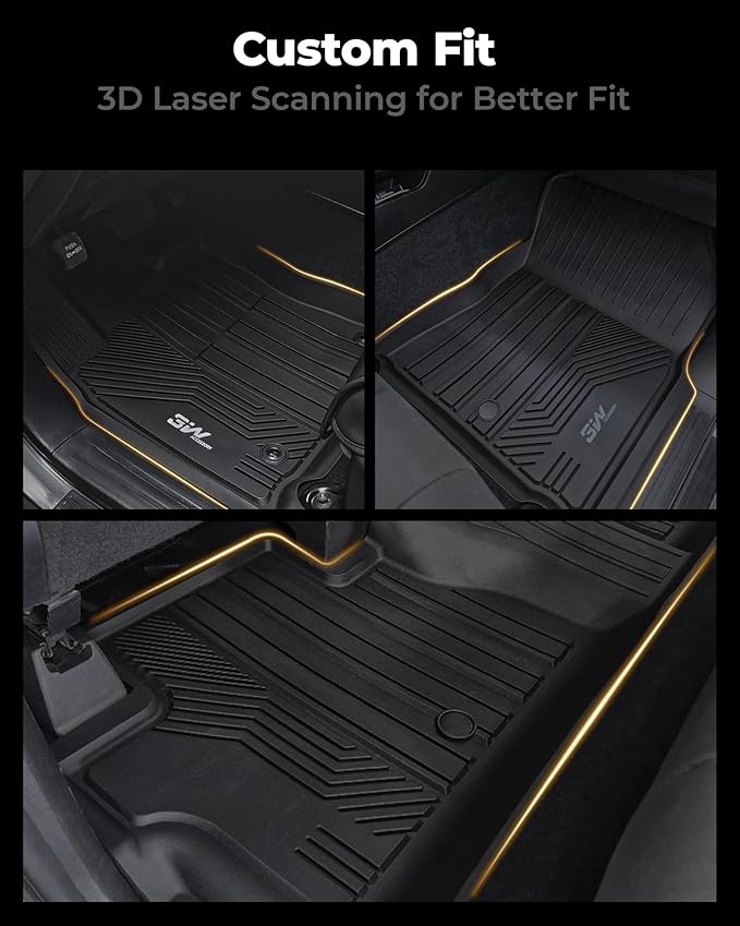 3W Floor Mats Fit for Toyota Tundra 2014-2021 (Only for CrewMax Cab), TPE All Weather Custom Fit Floor Liner for Tundra Accessories SR5/TRD/Limited 1st and 2nd Row Full Set Car Mats Easy Clean, Black