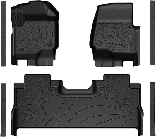 Floor Mats Customized Fit for Ford F250 F350 F450 F550 2017-2025 2026 SuperCrew Cab Bucket Seat with Under Seat Storage, All Weather TPE Car Mats, Door Sill Guards Accessories