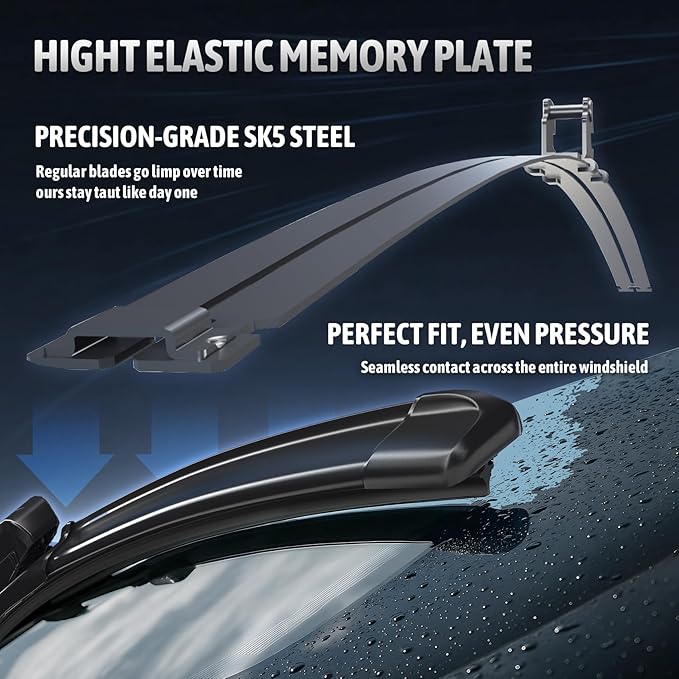 26"+22" Premium Windshield Wiper Blades – Quiet, Streak-Free, All-Season Performance | High-Grade Neoprene Rubber, J-Hook Quick Install | Fits Cars, SUVs & Trucks (Set of 2)