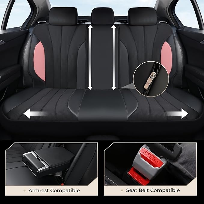 Coverado Seat Covers 5 Seats, Luxury Car Seat Covers Full Set, Automotive Car Protectors, Pink Driver Seat Covers, Car Accessories Universal Fit for SUVs, Trucks, Sedans