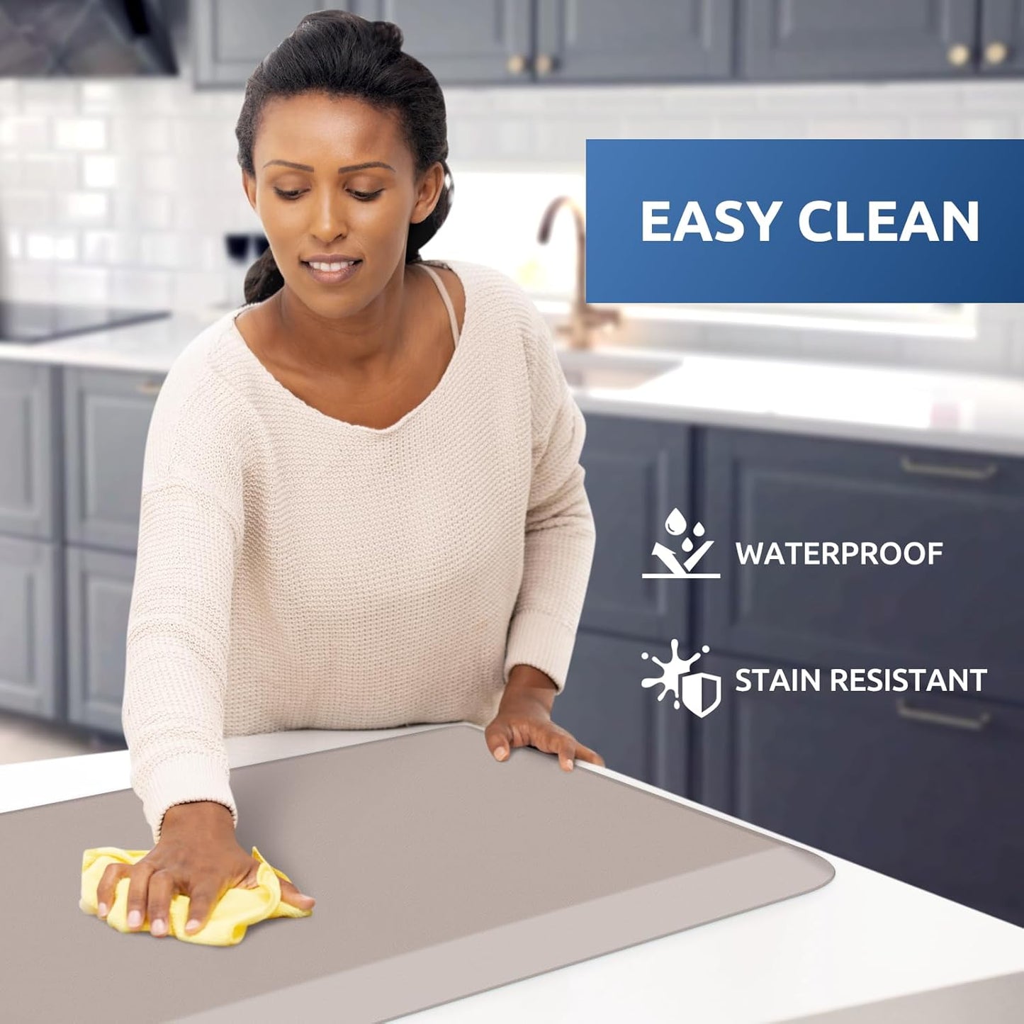 KitchenClouds Kitchen Mat Cushioned Anti Fatigue Kitchen Rug 0.8inch Waterproof Non Slip Kitchen Rugs and Mats Standing Desk Mat Comfort Floor Mats for Kitchen Sink Office (17.3"x60",Khaki)