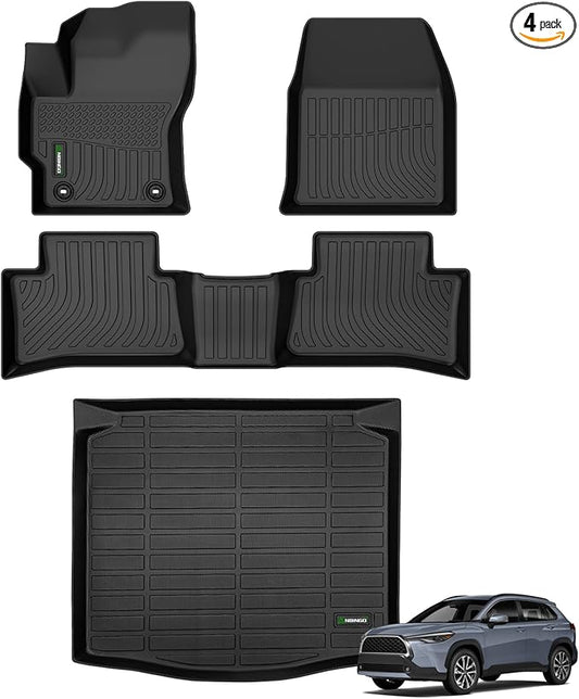 ANBINGO®-Floor Mats & Cargo Liner for 2022-2026 Toyota Corolla Cross FWD & Hybrid AWD (Not for Fuel AWD),1st 2nd Row with Trunk Mat,TPE All Weather Waterproof Corolla Cross Car Mats Black