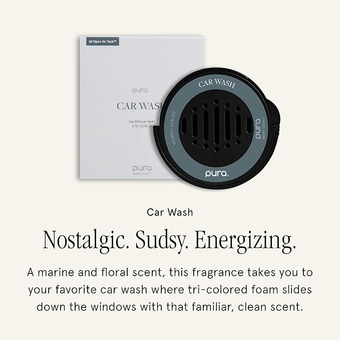 Pura Car Scent Refill - Fragrance for Pura Car Diffuser - Clean & Safe Luxury Diffuser Scent - Long-Lasting Fragrance for 30 Days of Aroma - Spring & Summer Household Essential - Car Wash