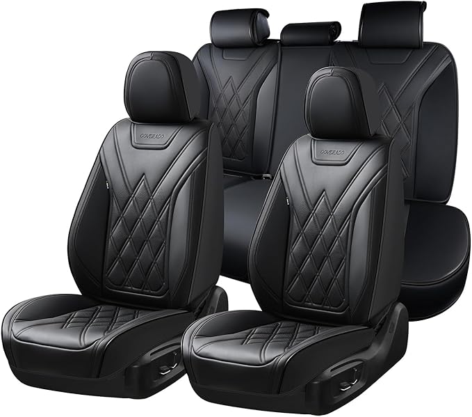 Coverado Car Seat Covers Full Set, Seat Covers for Cars, Front Seat Covers and Back Seat Cover Waterproof Leather Automotive Seat Cover, Universal Car Interior Protectors Cushion for Most Cars