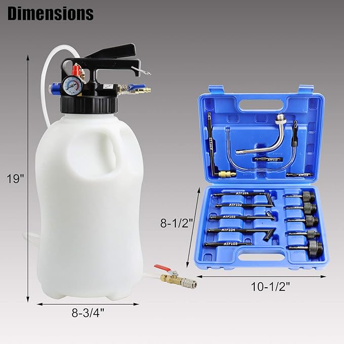 YSTOOL 10L Pneumatic Fluid Extractor Dispenser Set ATF Refill Tool Kit for Changing Oil in Engine Transmission Differential Transfer Case Gear Gearbox Power Steering Coolant with Pump, Blue Case